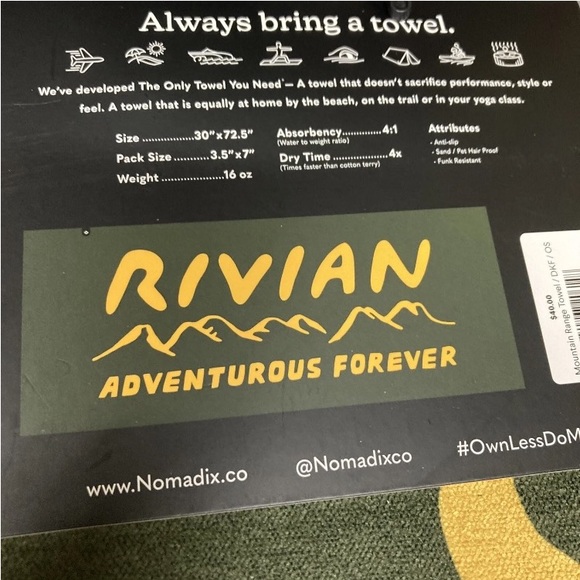Rivian Nomadix Towel Beach Sand Resistant New $40 30x72.5 Rare Unreleased - Picture 5 of 8
